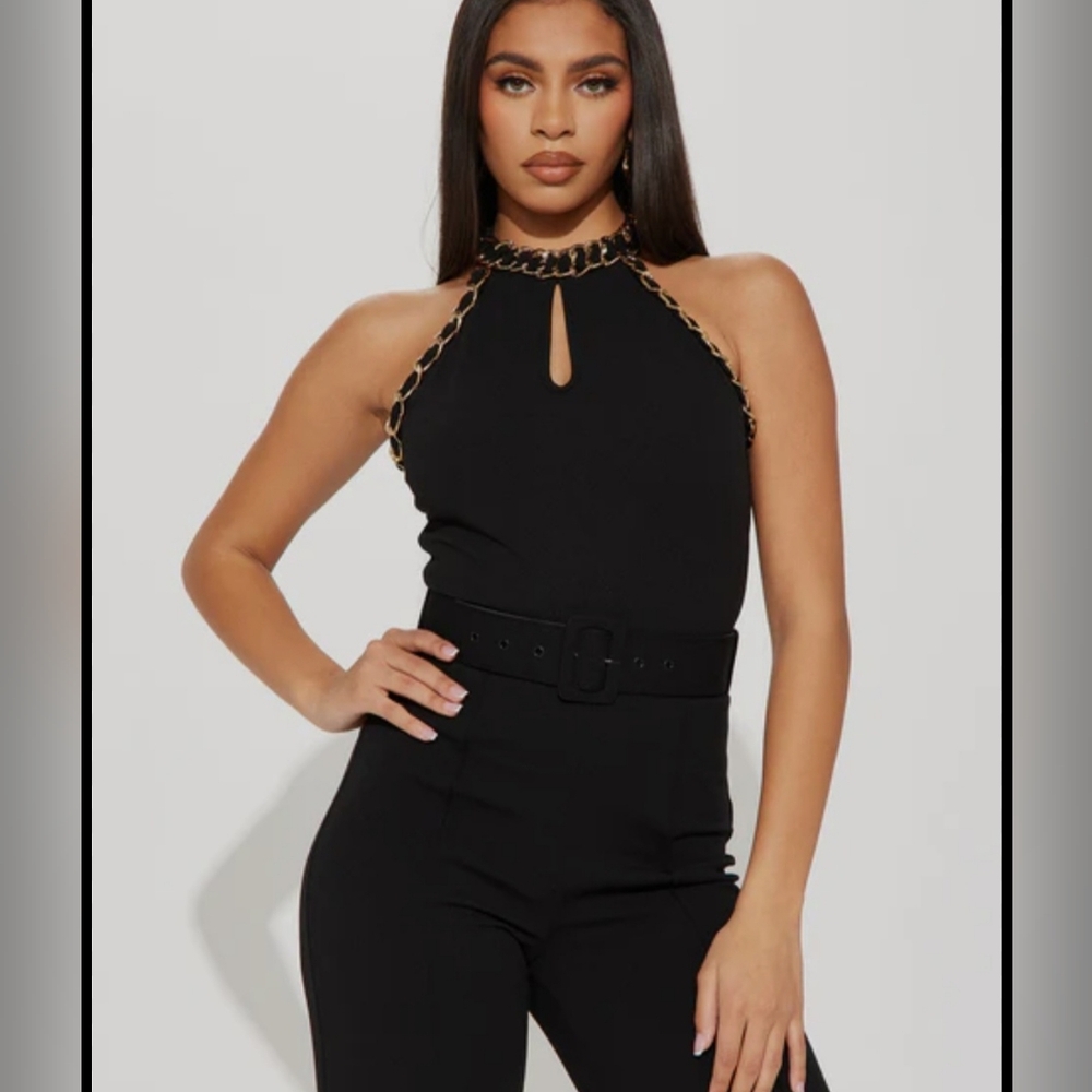 Fashion Nova Black Halter Jumpsuit with Chain Detail 1XL
